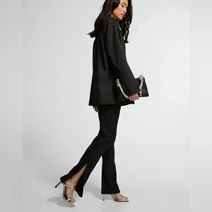 [US6]Icone Women Burgundy Rayon Blend Dress  Pant Split-hem straight-leg pant